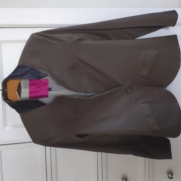 NWOT Heidi Merrick Khaki Blazer Elbow Patches Vegan Leather Trim Size 4 - Picture 4 of 15